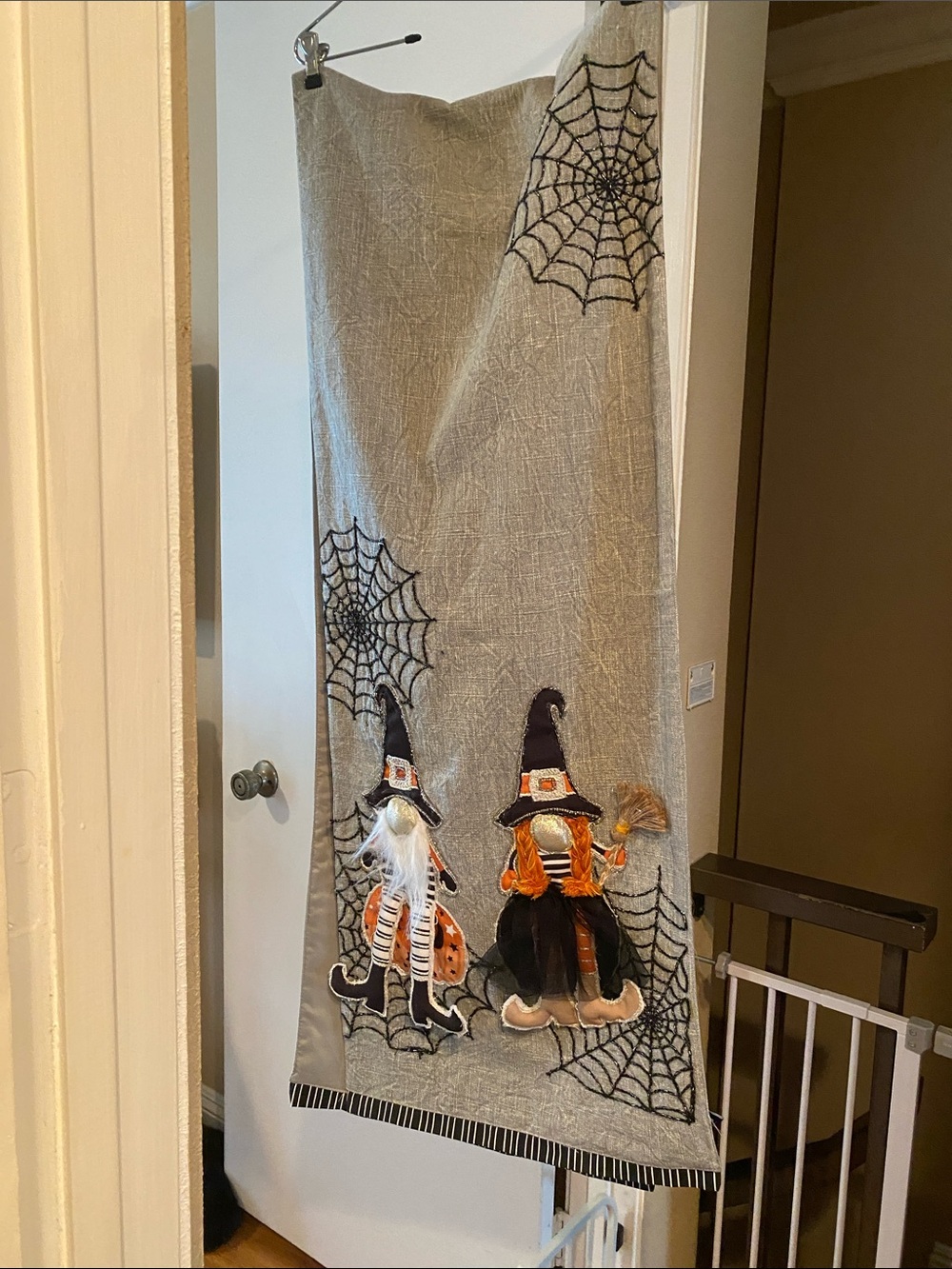 Tahari Gray Halloween Witch Black Webs and Orange Accents table runner